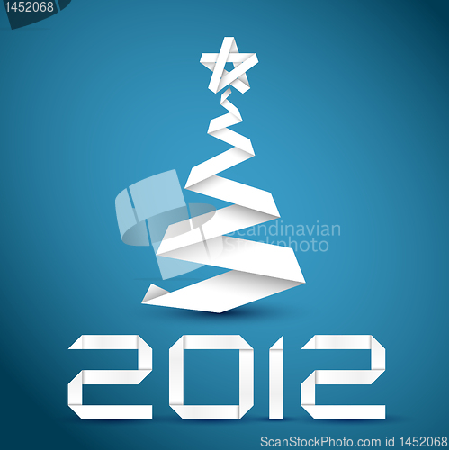 Image of Simple vector christmas tree made from white paper stripe