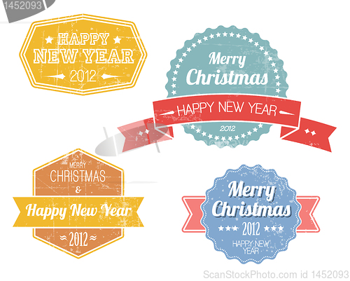 Image of Set of colorful vintage retro Christmas labels