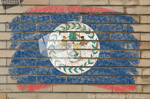 Image of flag of belize on grunge brick wall painted with chalk  