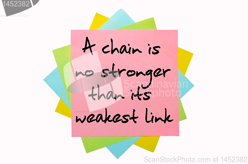 Image of Proverb "A chain is no stronger than its weakest link" written o