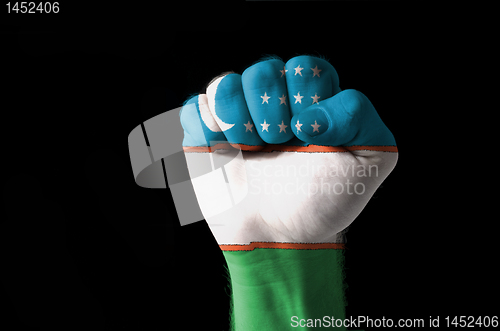 Image of Fist painted in colors of uzbekistan flag
