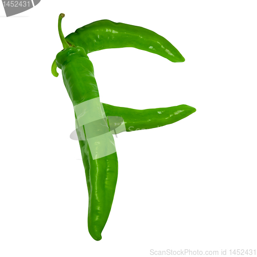 Image of Letter F composed of green peppers