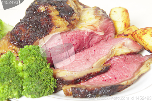 Image of Roast sirloin beef joint on plate