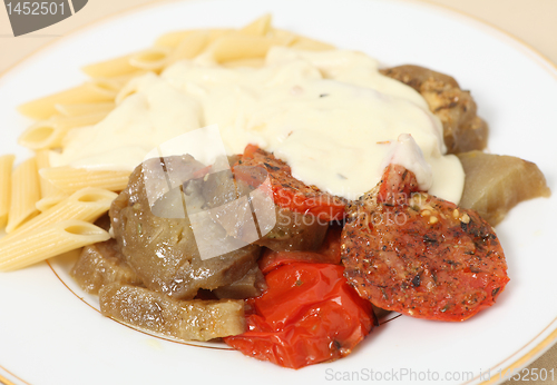 Image of Eggplant tomato pasta and cheese sauce