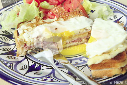 Image of croque madame horizontal with salad