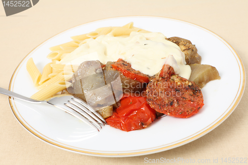 Image of Eggplant tomato pasta and cheese sauce