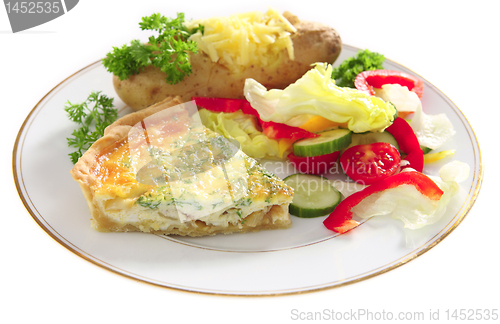 Image of Plate of Quiche with baked potato