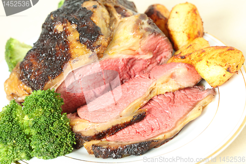 Image of Roast sirloin beef joint angled