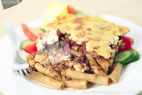 Image of Pastitsio meal shallow depth of field
