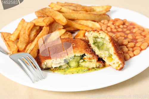 Image of Chicken kiev fries and fork