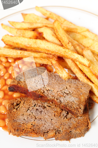Image of Meatloaf fries and beans vertical