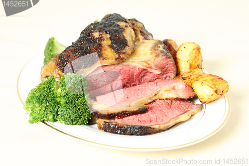 Image of Roast sirloin beef joint on plate