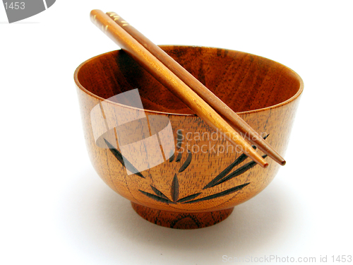 Image of Wooden bowl and chopsticks