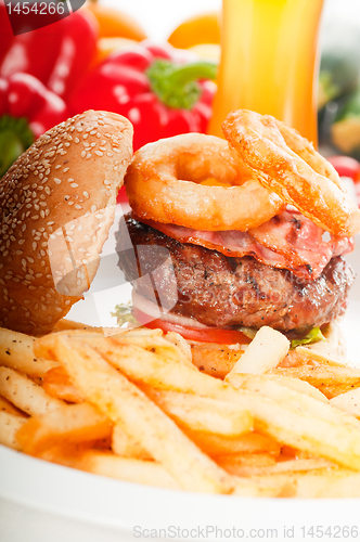 Image of classic hamburger sandwich and fries