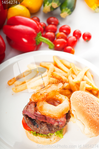 Image of classic hamburger sandwich and fries