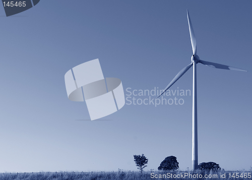 Image of Wind turbine blue tint copyspace