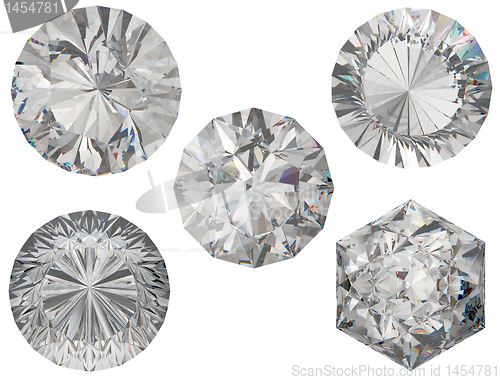 Image of Top views of round and hexagonal diamond cuts 