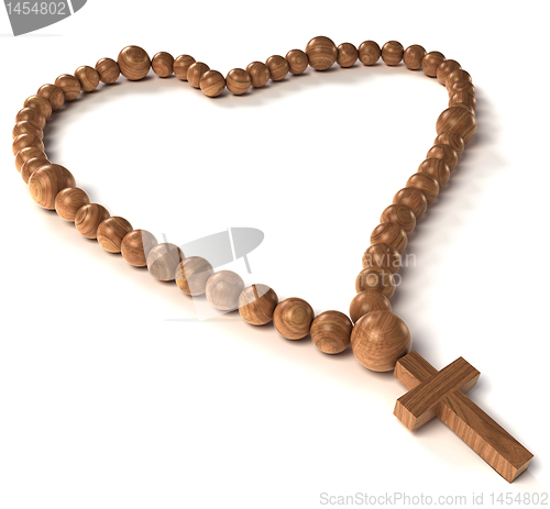 Image of Rosary beads heart shape on white