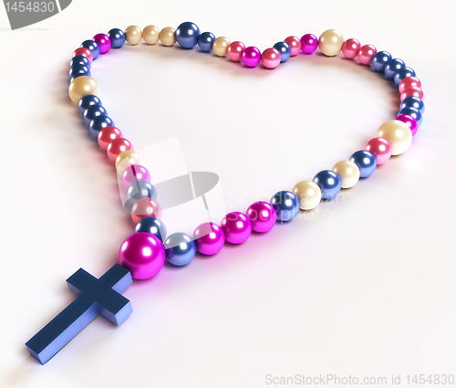 Image of Abstract colorful rosary beads on white