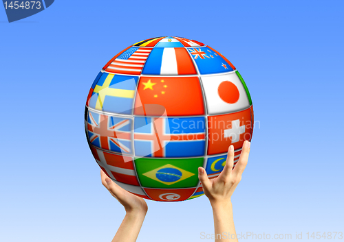 Image of hands holding a sphere from flags