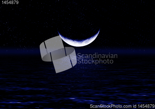 Image of Half of moon reflected in water