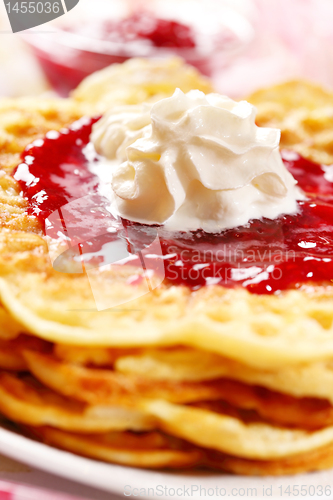 Image of Waffles with fresh strawberry jam