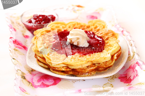 Image of Waffles with fresh strawberry jam