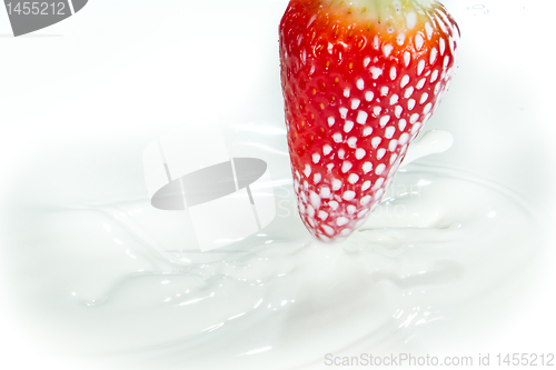 Image of strawberry splashing into milk