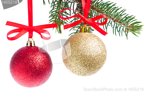 Image of christmas balls hanging from tree