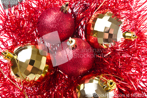 Image of christmas balls with tinsel