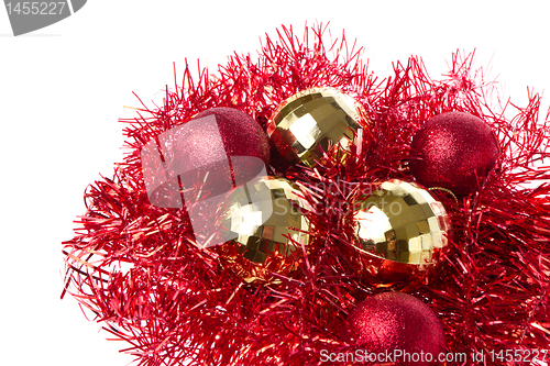 Image of christmas balls with tinsel