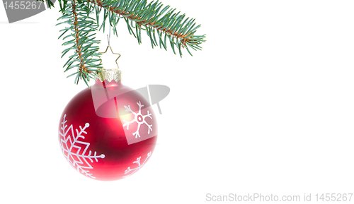 Image of ball hanging from spruce christmas tree