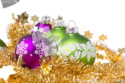 Image of christmas balls with tinsel