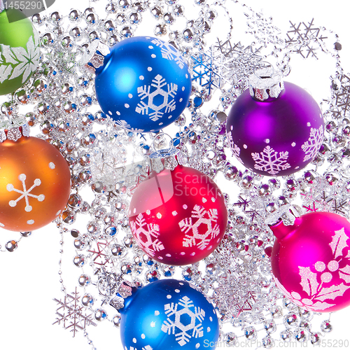 Image of christmas balls with tinsel