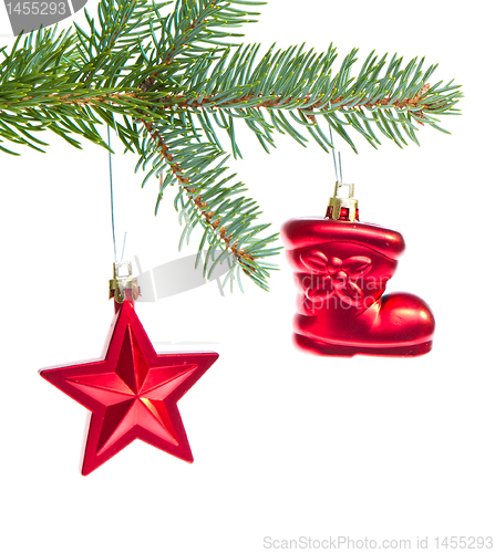 Image of red christmas decoration on the tree
