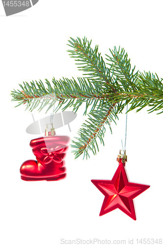 Image of red christmas decoration on the tree