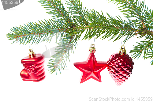 Image of red christmas decoration on the tree