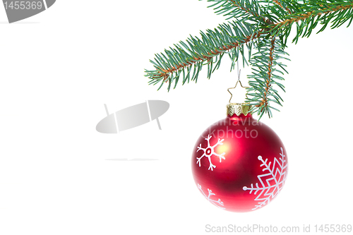 Image of ball hanging from spruce christmas tree