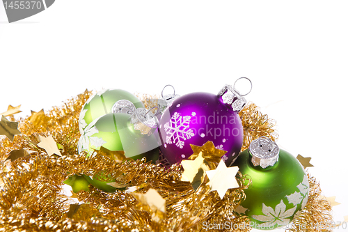 Image of christmas balls with tinsel