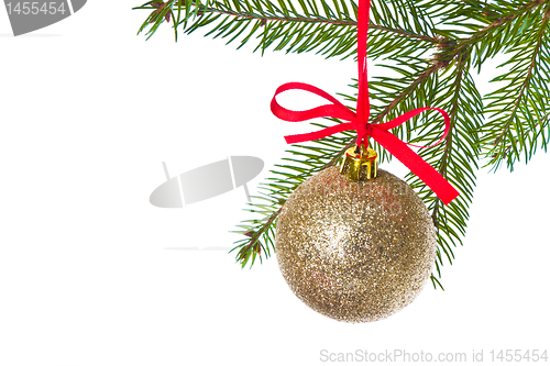 Image of christmas balls hanging from tree