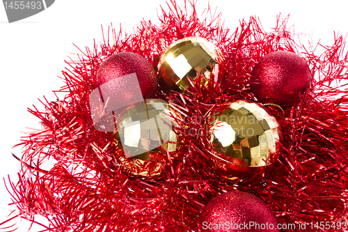 Image of christmas balls with tinsel