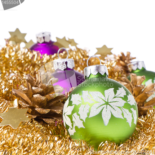 Image of christmas balls with tinsel