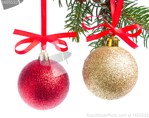 Image of christmas balls hanging from tree