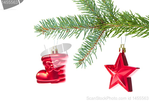 Image of red christmas decoration on the tree