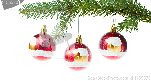 Image of red christmas ball on branch