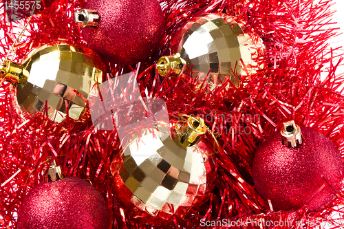 Image of christmas balls with tinsel