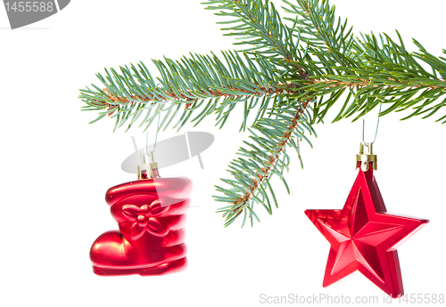 Image of red christmas decoration on the tree