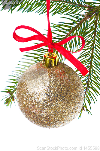 Image of christmas balls hanging from tree