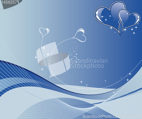Image of Valentines Day background with hearts and wave pattern