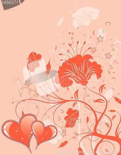 Image of Valentines Day background with hearts and flowers